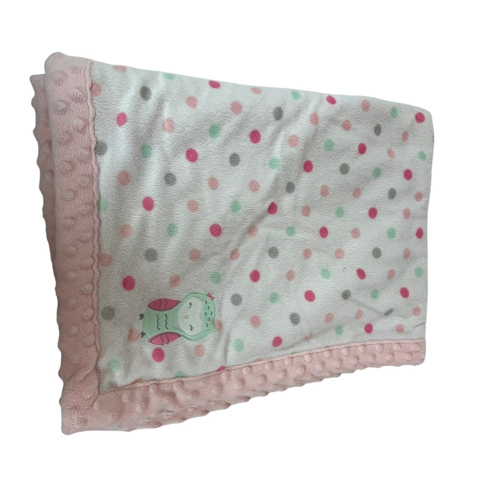 Carters Child of Mine Pink Dot Owl Baby Blanket Thick Warm‎ Green White
